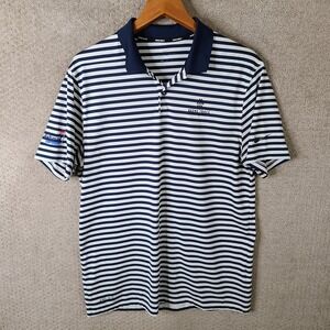 Nike‎ Golf Shirt Mens M Blue White Striped Dri Fit Polo Keene Trace Barbasol